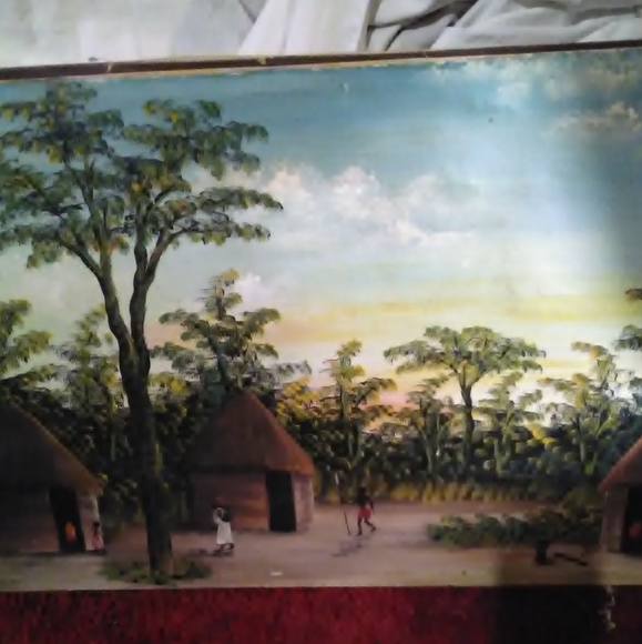 African people village original oil on canvas landscape painting 🎨🖌️ - Picture 2 of 4